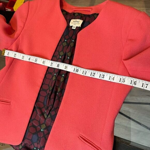 Aritzia Wilfred Women's Size 0 Long Sleeve Exquis Crepe Open Front Blazer Coral - Picture 8 of 13